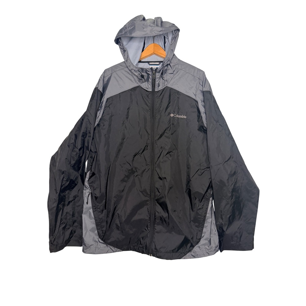 Columbia Mens Windbreaker Rain Jacket Black Grey Hooded XL Lightweight Gorpcore